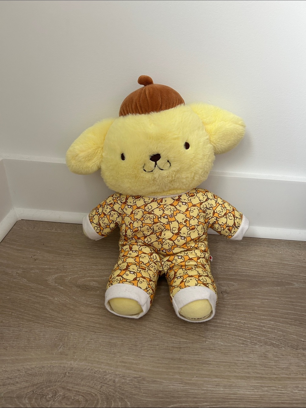 Plush Yellow Puppy in Patterned Pajamas Kids Toy